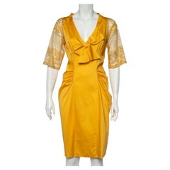 Moschino Yellow Cotton And Lace Sleeve Bow Detail Midi Dress M