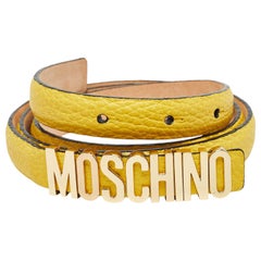 Moschino Yellow Leather Logo Slim Belt 100 CM