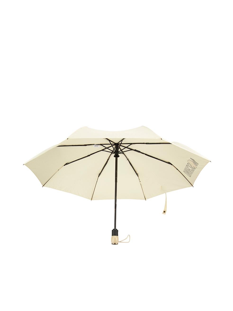Beige Moschino Yellow Logo Print Button Retract Umbrella For Sale