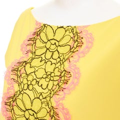 MOSCHINO  yellow pink triacetate floral lace applique shift dress IT42 M