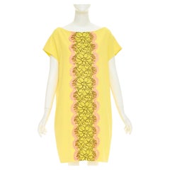MOSCHINO  yellow pink triacetate floral lace applique shift dress IT42 M