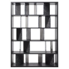 Moscova Bookcase, Black Ashwood and Carnic Grey Marble, Andrea Morgante