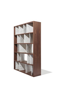 Moscova Bookcase, Walnut Wood and Gold Calacatta Marble, Andrea Morgante