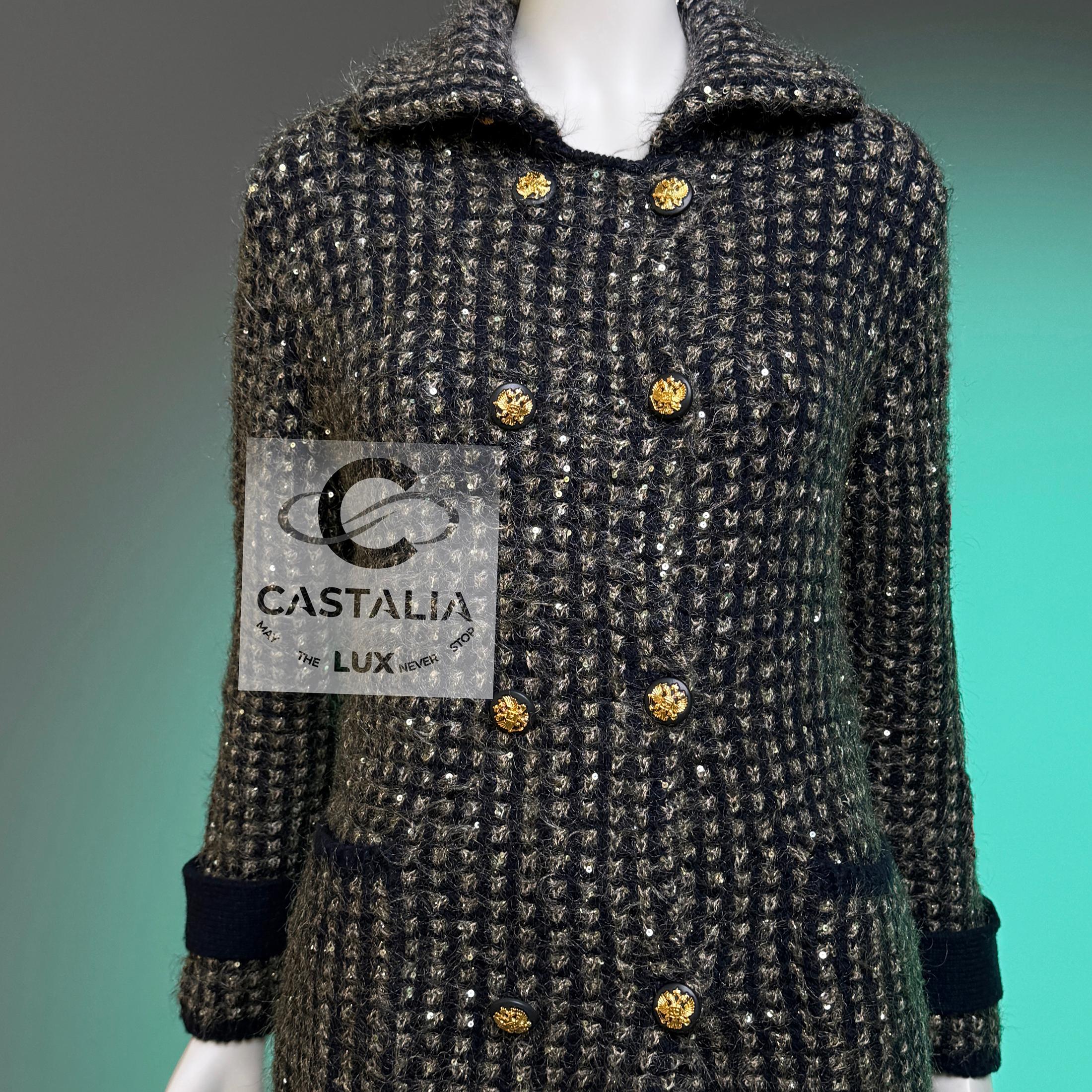 CHANEL 9K$ Relic CC Eagle Buttons Sequin Jacket 38 FR For Sale 3