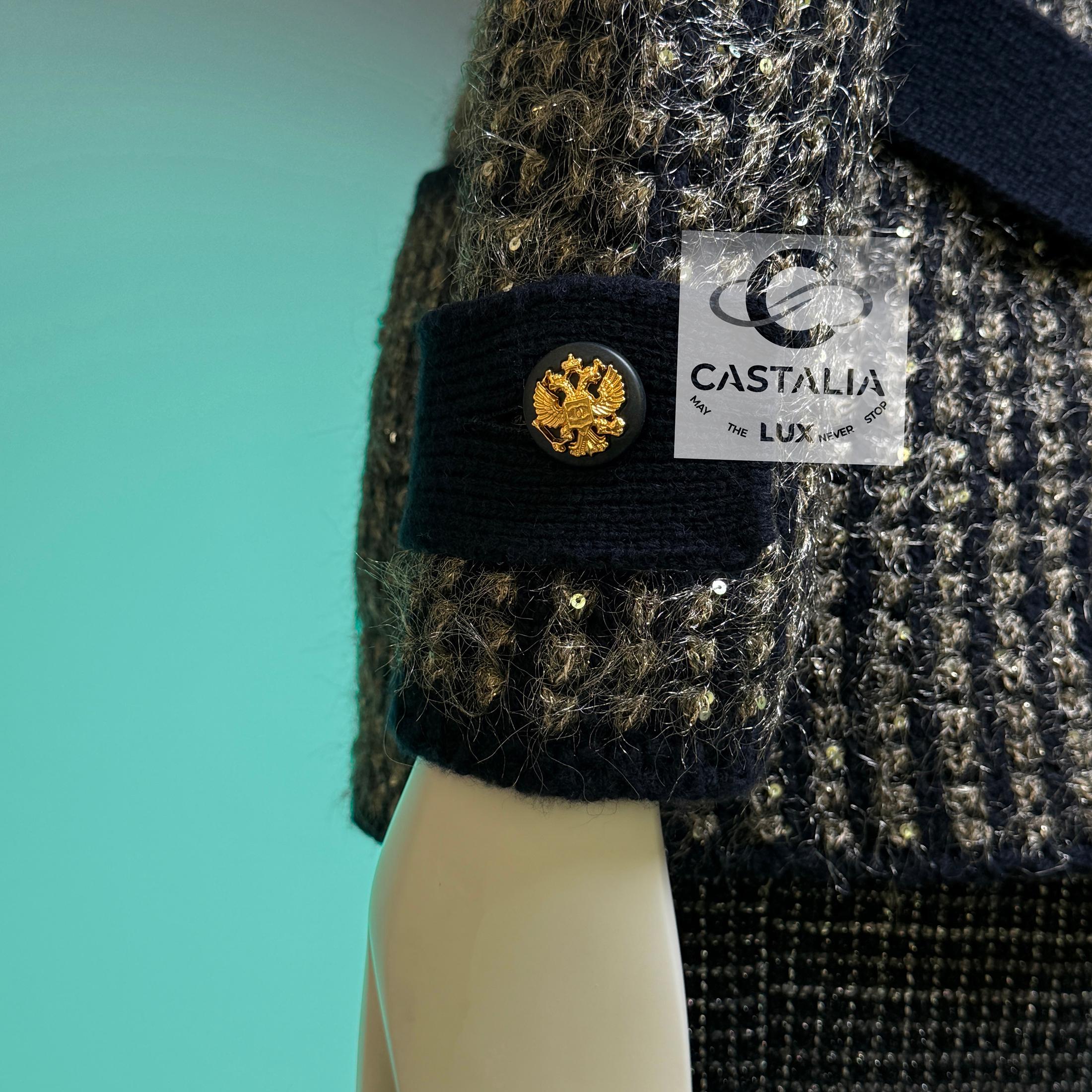 CHANEL 9K$ Relic CC Eagle Buttons Sequin Jacket 38 FR For Sale 4