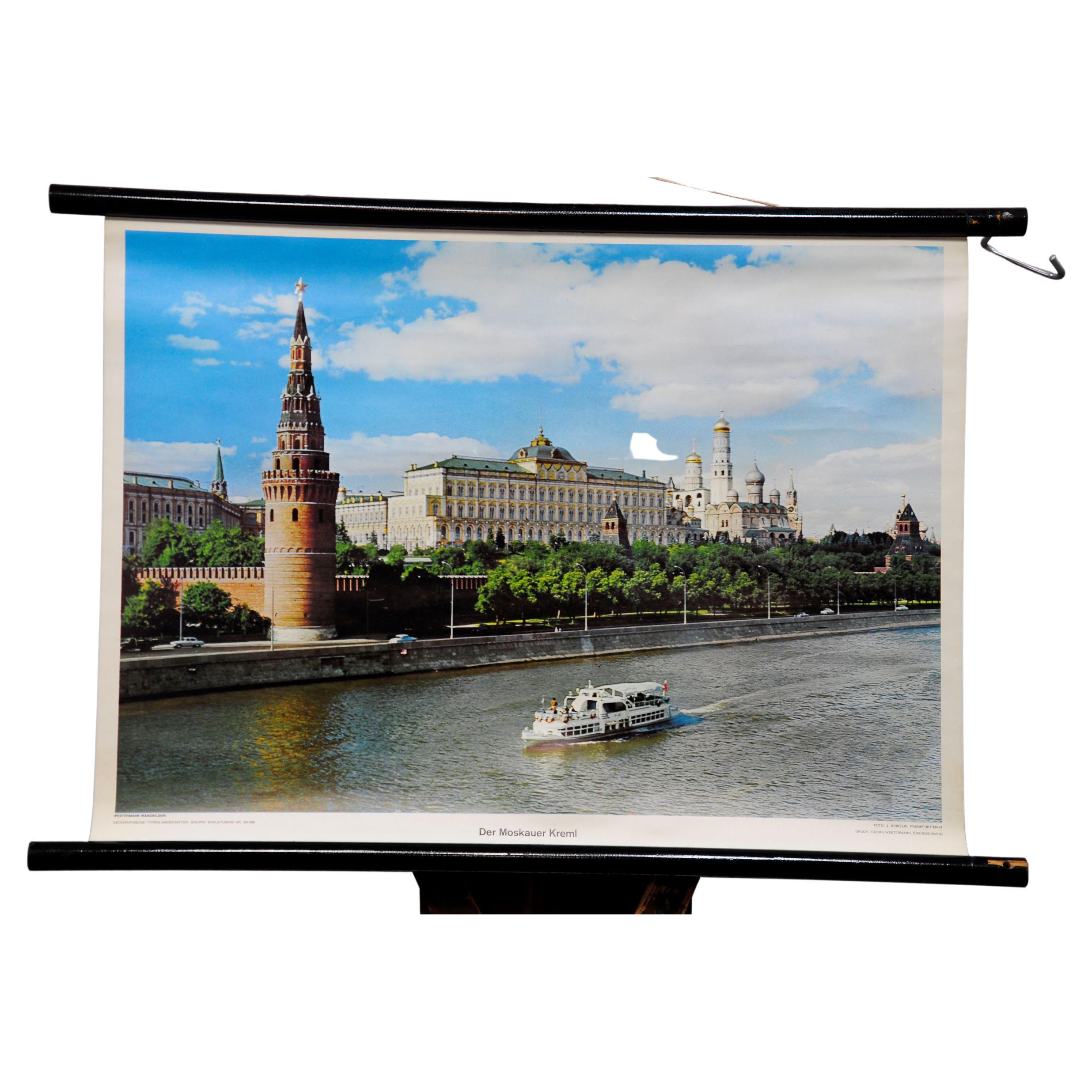 Moscow Kremlin Russia River Cityscape Vintage Rollable Wallchart Photo Poster  For Sale