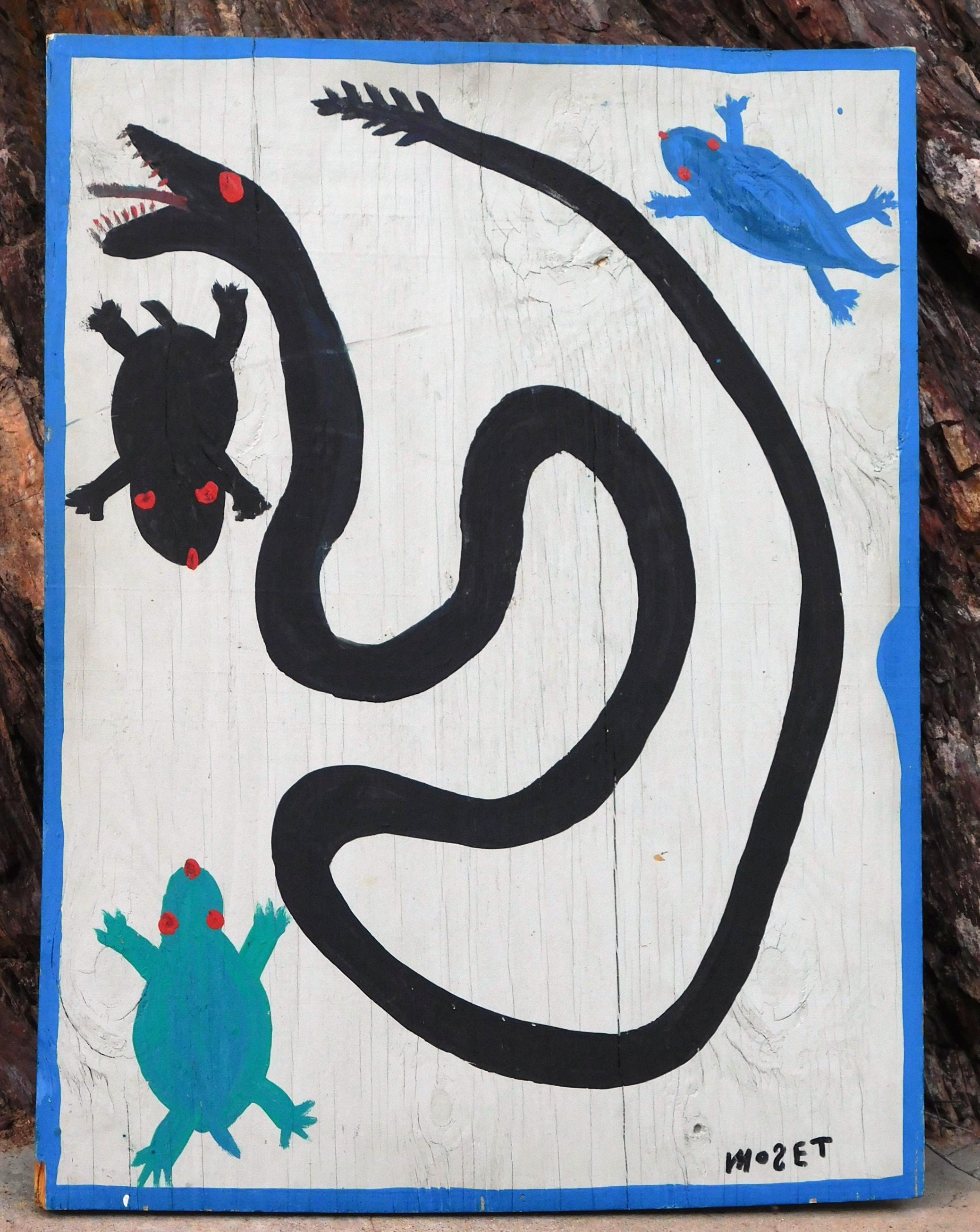 Quadro con serpente a sonagli di Mose Tolliver su pannello di Wood - Anni '80 circa in vendita 2
