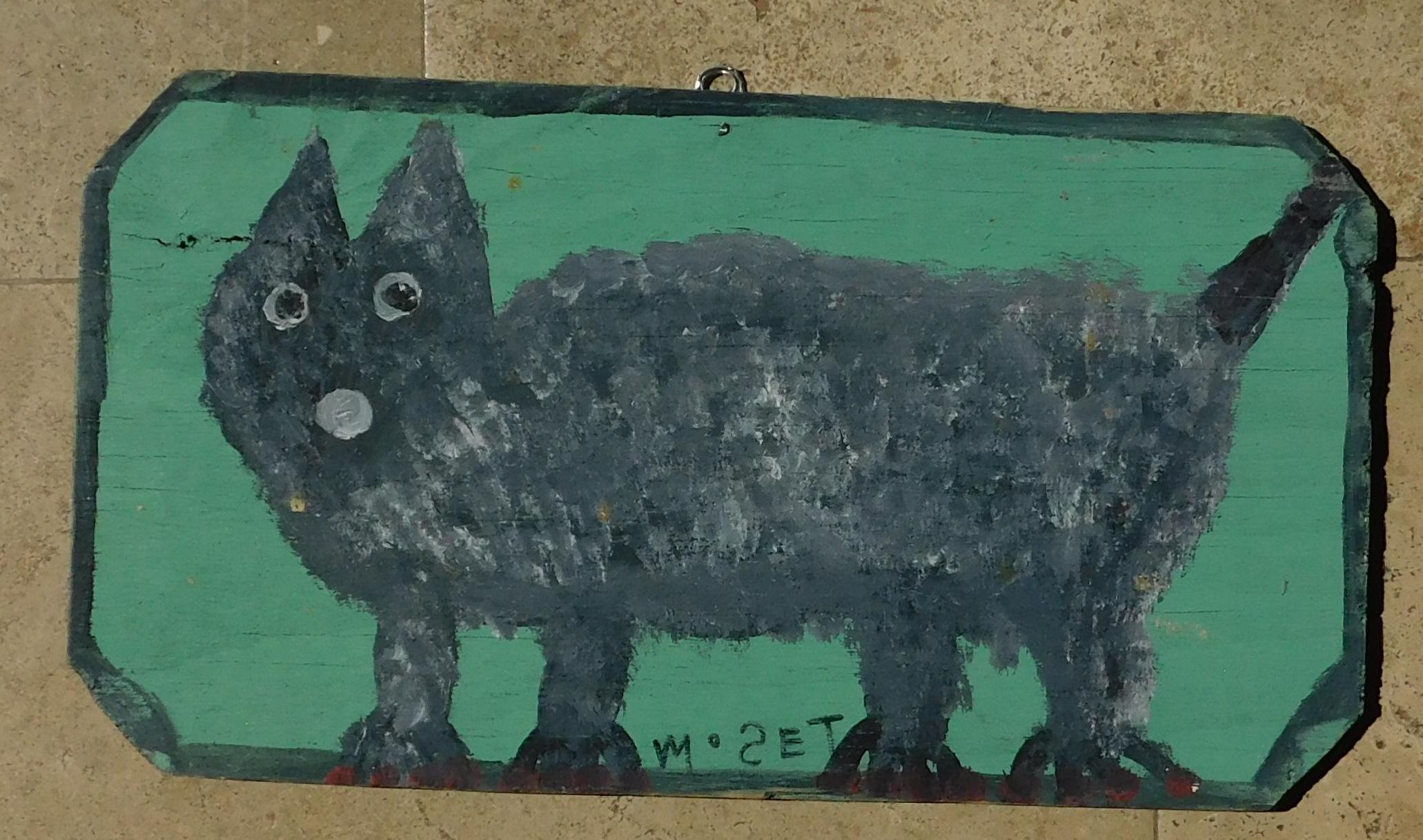 Mose Tolliver Animal Painting – Originalgemälde auf Sperrholz - Alley Cat