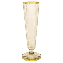 Used Moser 1900 Czech Bohemian Art Nouveau Tall Etched Glass Vase with 24kt Gilding