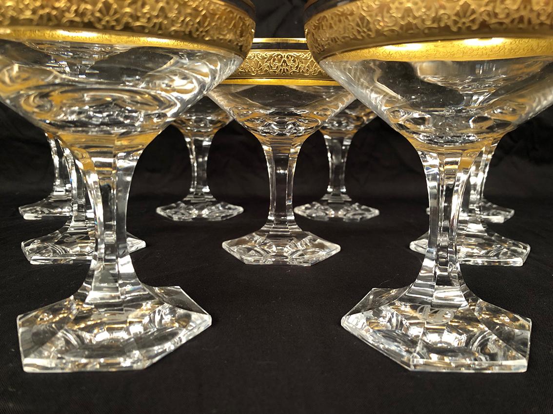 Moser à Carlsbad (Tchécoslovaquie) série de onze coupes à champagne en cristal In Good Condition For Sale In ROYÈRE-DE-VASSIVIÈRE, FR