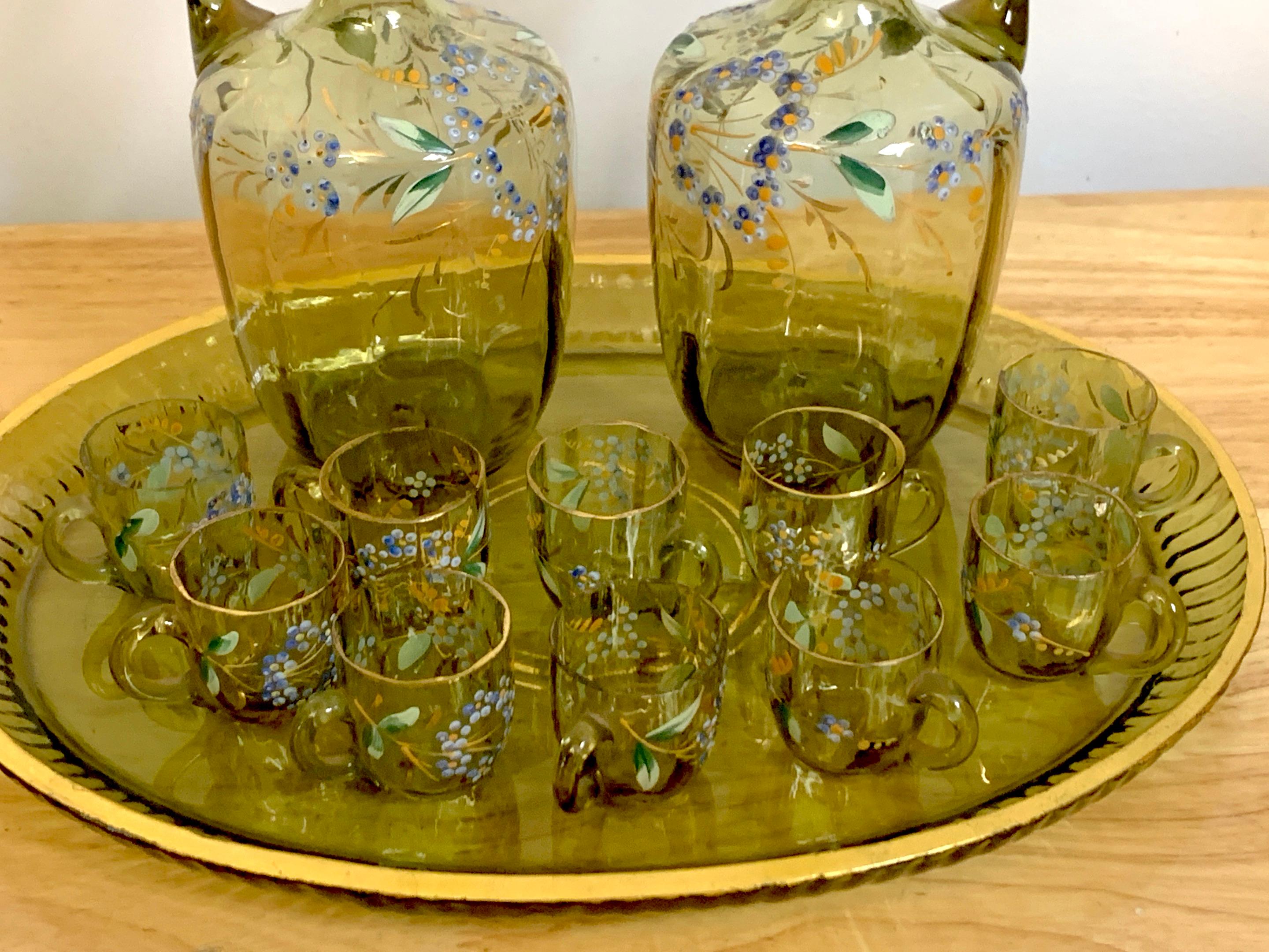 Aesthetic Movement Moser Aesthetic Enameled Cordial/ Liquor Set, 15-Pieces For Sale