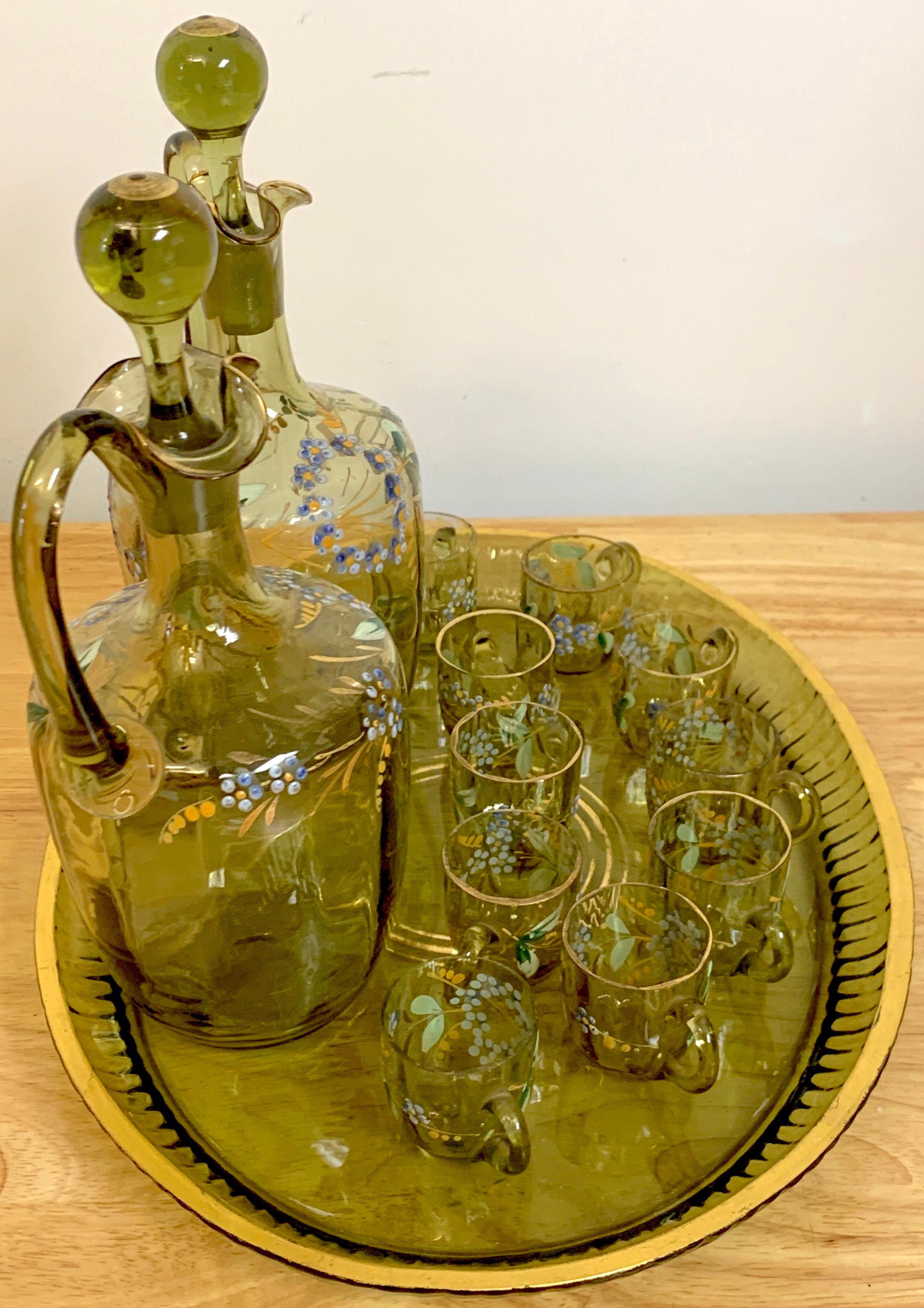 19th Century Moser Aesthetic Enameled Cordial/ Liquor Set, 15-Pieces For Sale