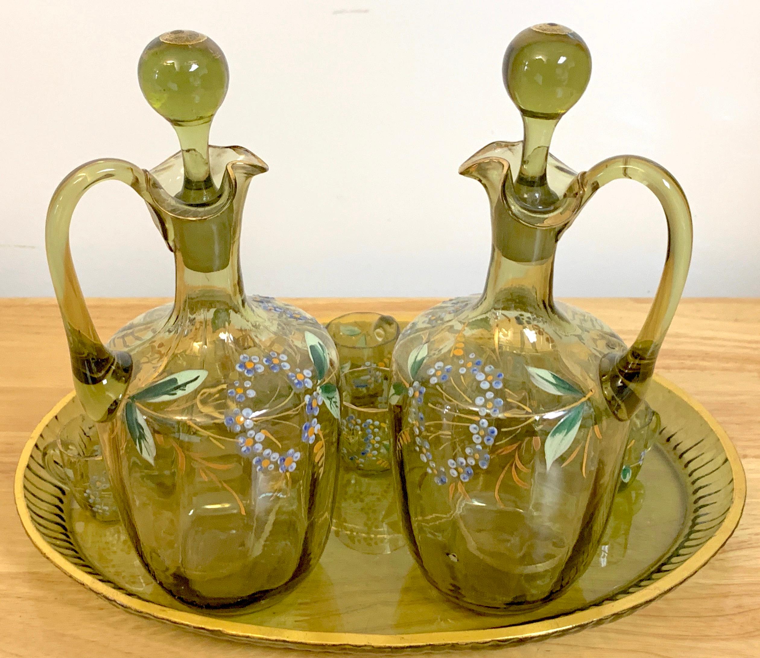 Glass Moser Aesthetic Enameled Cordial/ Liquor Set, 15-Pieces For Sale