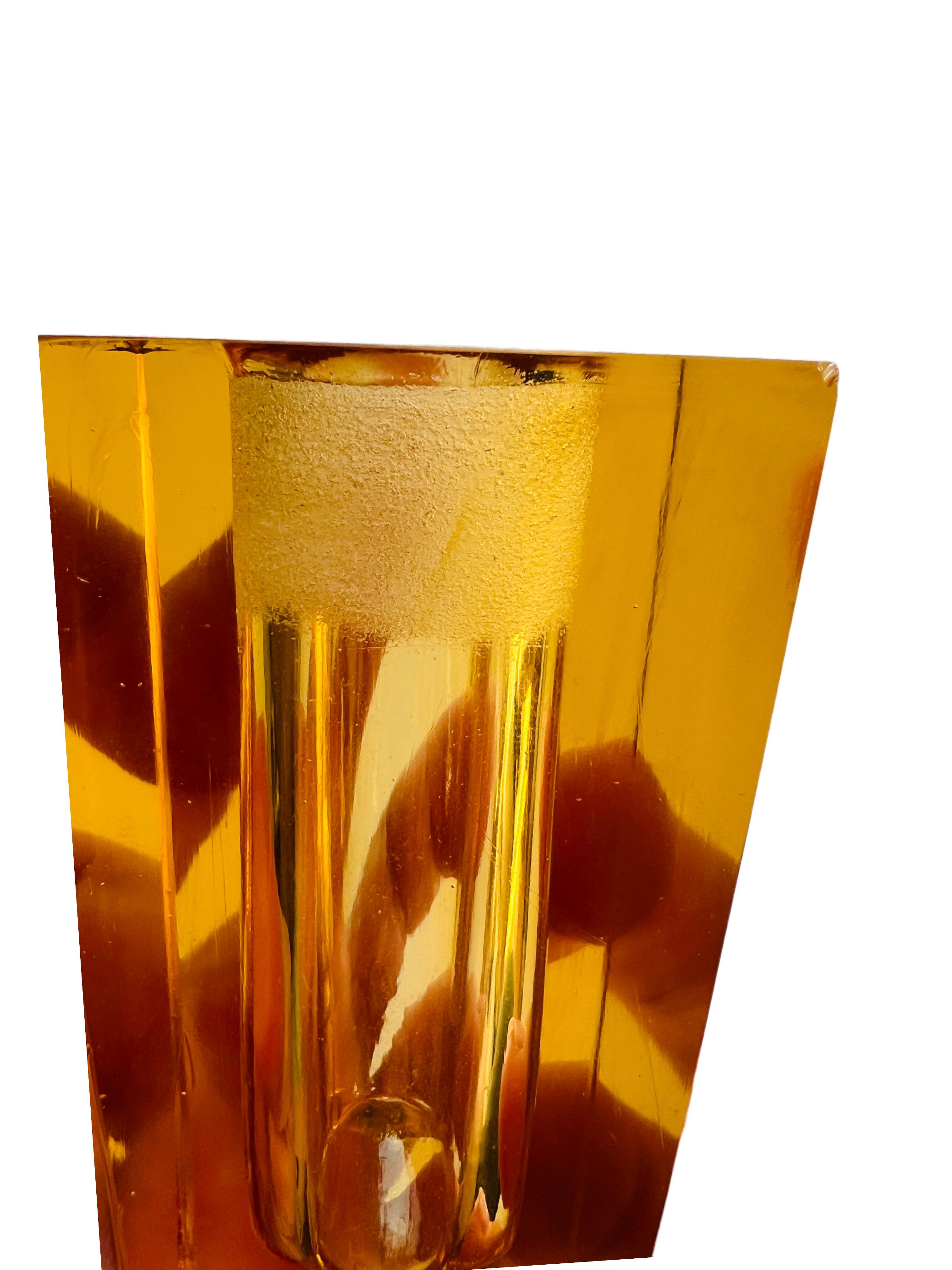 Women's Moser Amber Yellow Rectangular Heavy Crystal Glass Perfume Bottle Czech For Sale