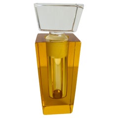 Vintage Moser Amber Yellow Rectangular Heavy Crystal Glass Perfume Bottle Czech
