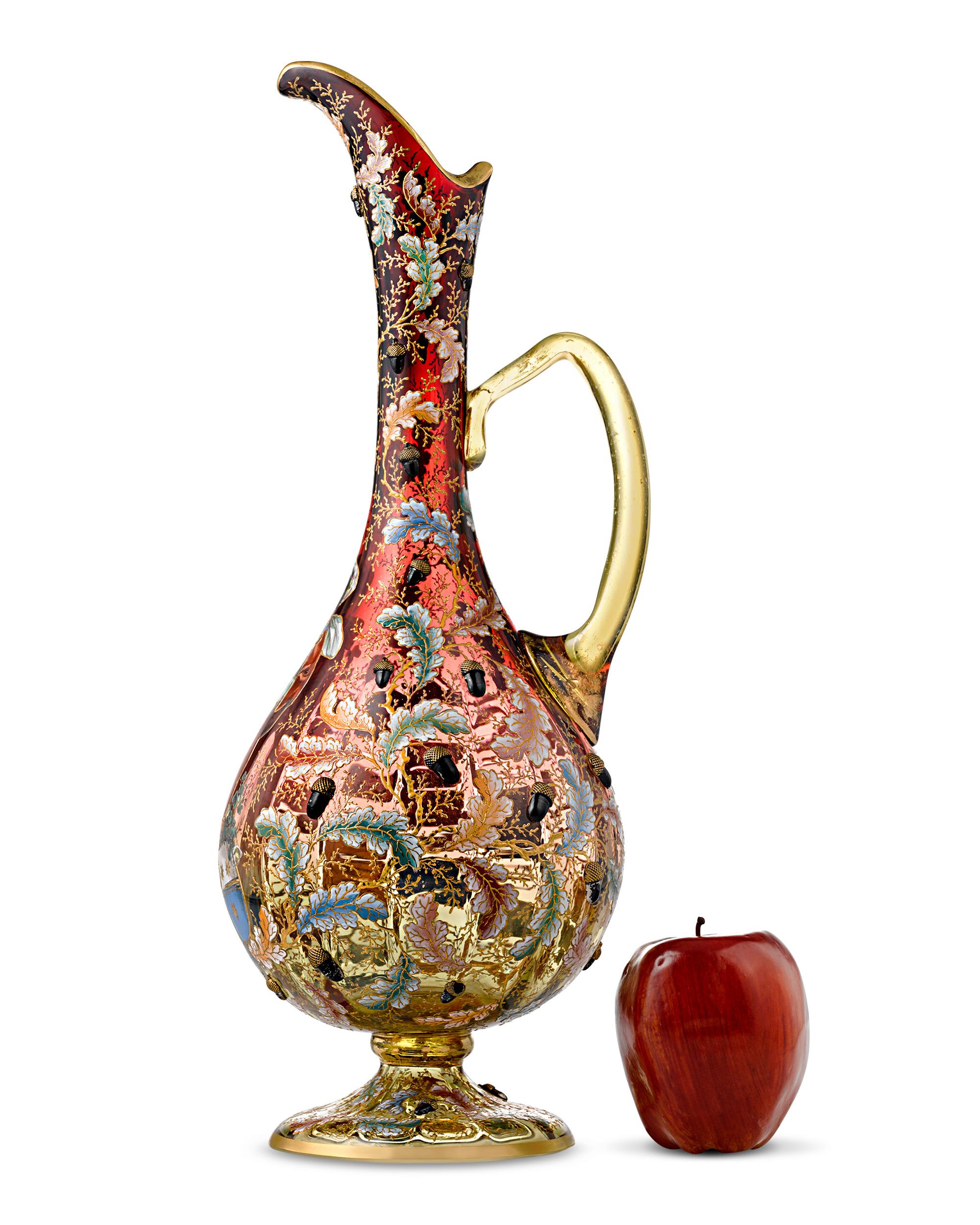 Hand-Painted Moser Amberina Glass Pitcher