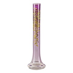 Moser Amethyst Art Glass Bud Vase Raised Hand Painted Enamel & Gilt