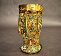 Moser Antique Bohemian Art Nouveau Enameled & Gilded Glass Insect Cabinet Vase