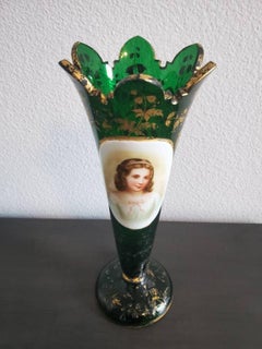 Moser Antique Bohemian Gilt Art Glass Flared Vase