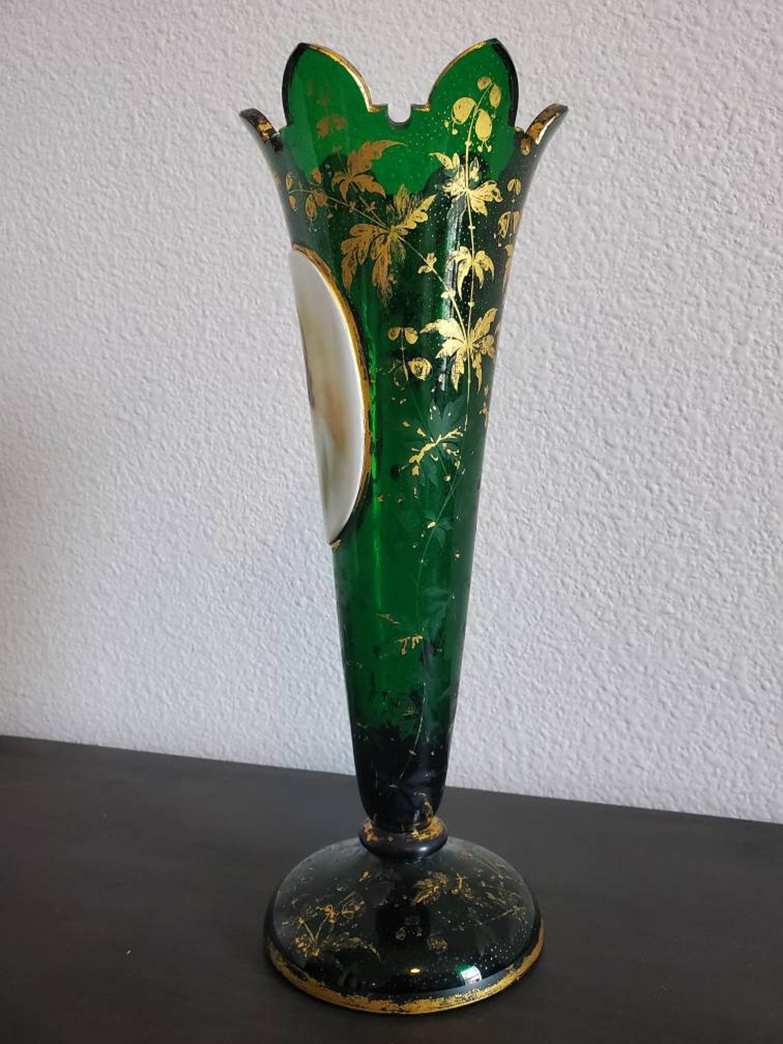 Moser Antique Bohemian Gilt Art Glass Flared Vase 1