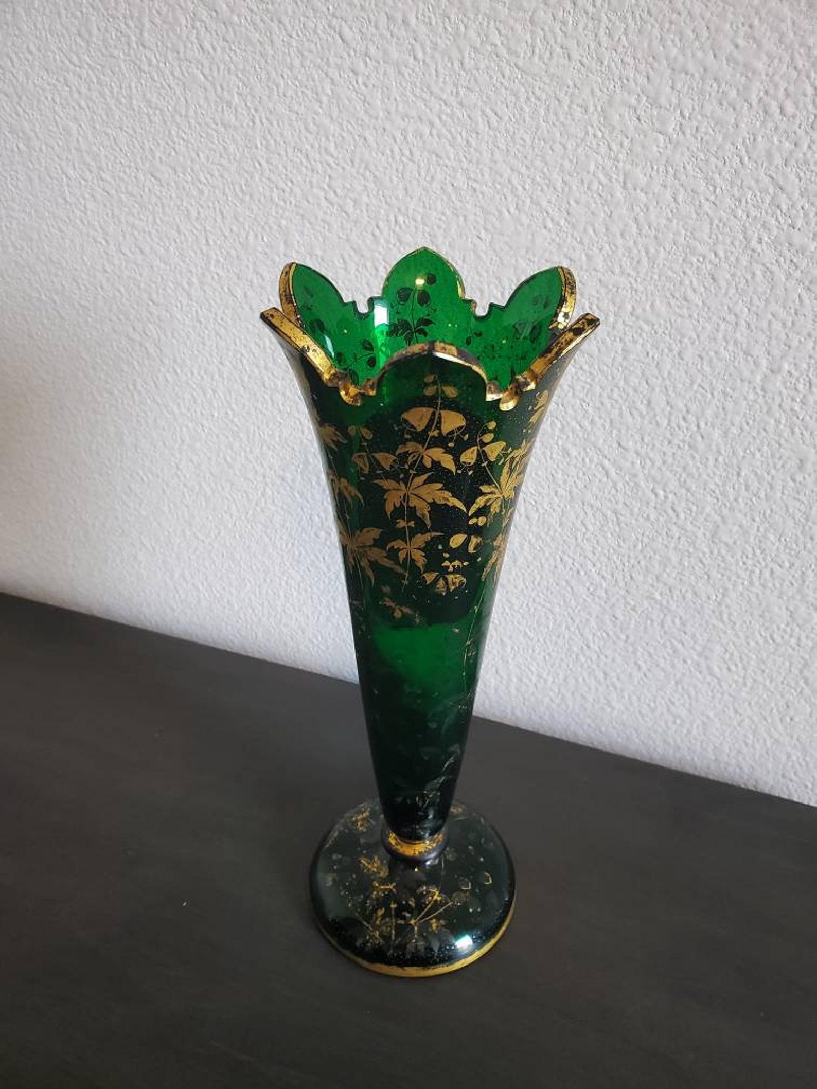 Moser Antique Bohemian Gilt Art Glass Flared Vase 5