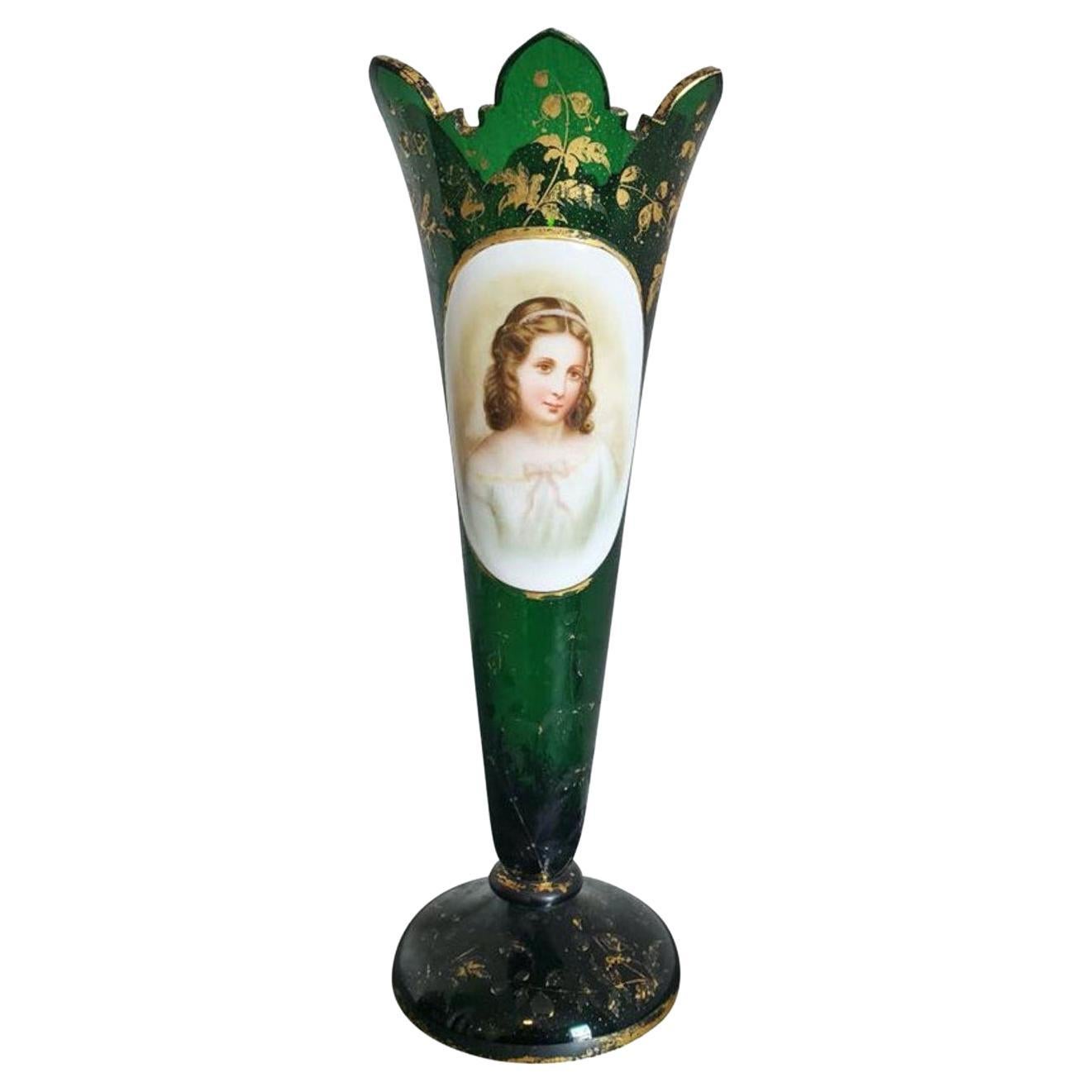 Moser Antique Bohemian Gilt Art Glass Flared Vase