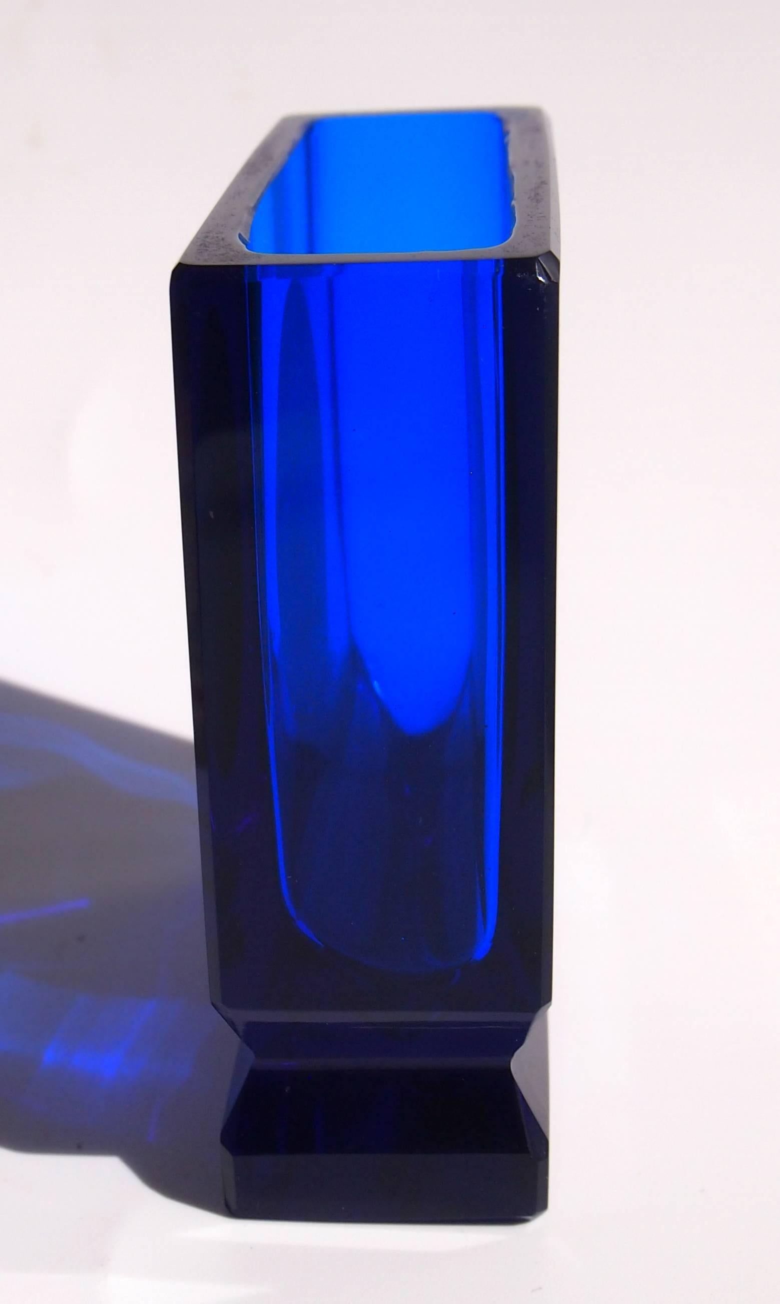 Czech Bohemian Moser Art Deco Oroplastic Blue Glass Card Holder For Sale