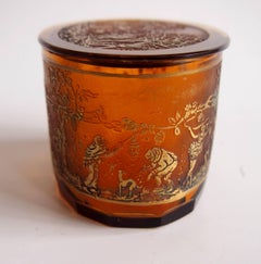 Bohemian Moser Art Deco Polychrome Oroplasic 'Masks' Glass Box and Cover