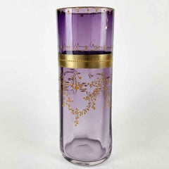 Moser Art Nouveau Glass Vase Purple Lavander Color and Gold 1920 Circa