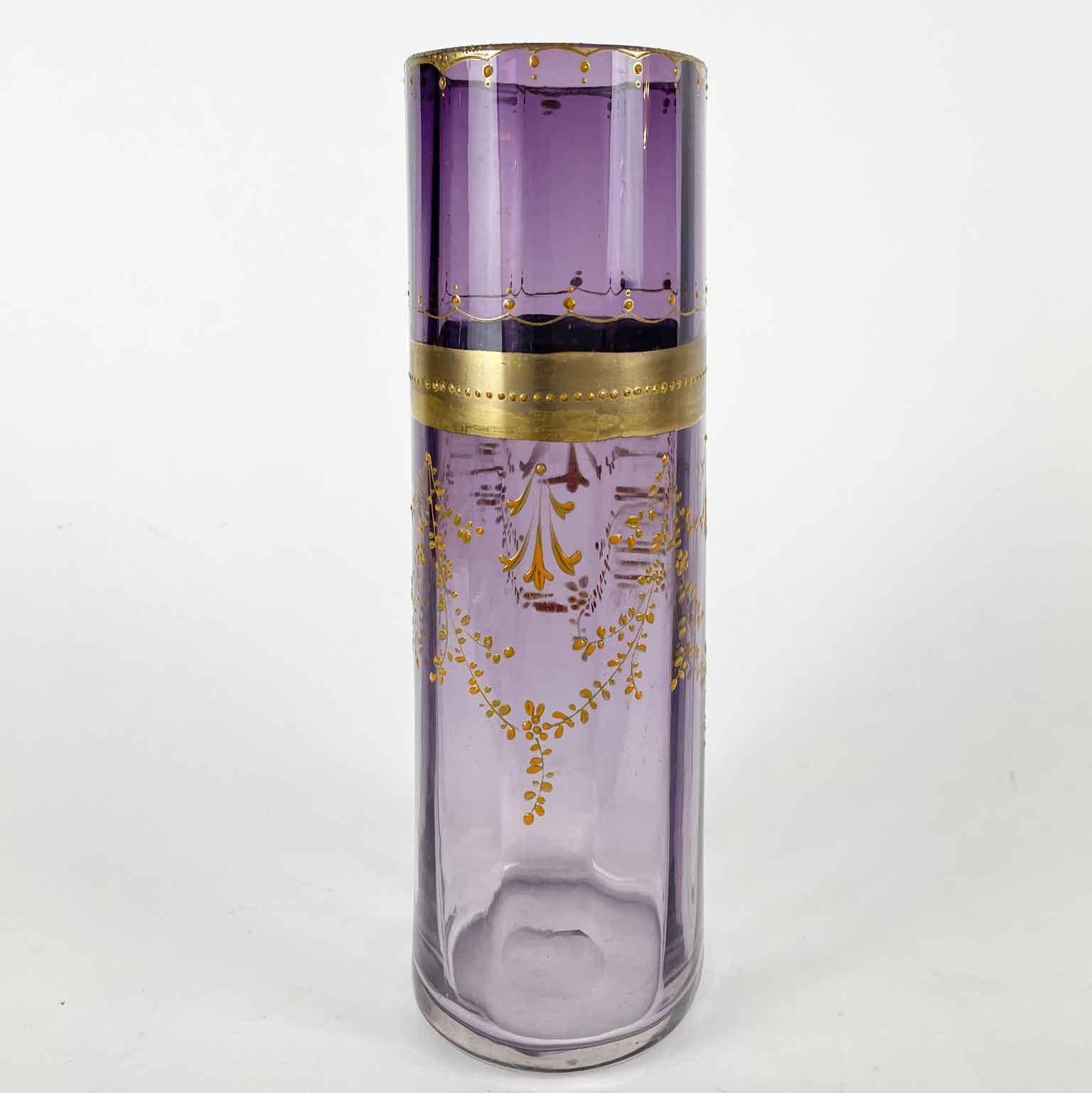 Czech Moser Art Nouveau Glass Vase Purple Lavander Color and Gold 1920 Circa For Sale