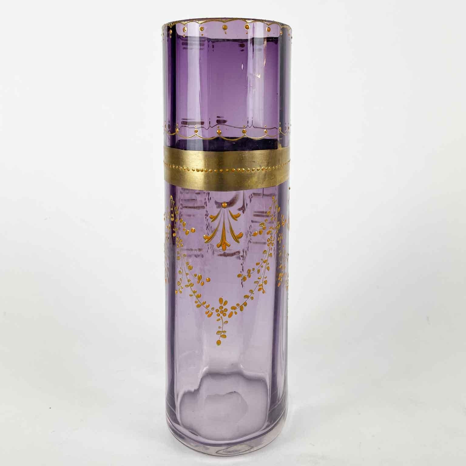 Gilt Moser Art Nouveau Glass Vase Purple Lavander Color and Gold 1920 Circa For Sale