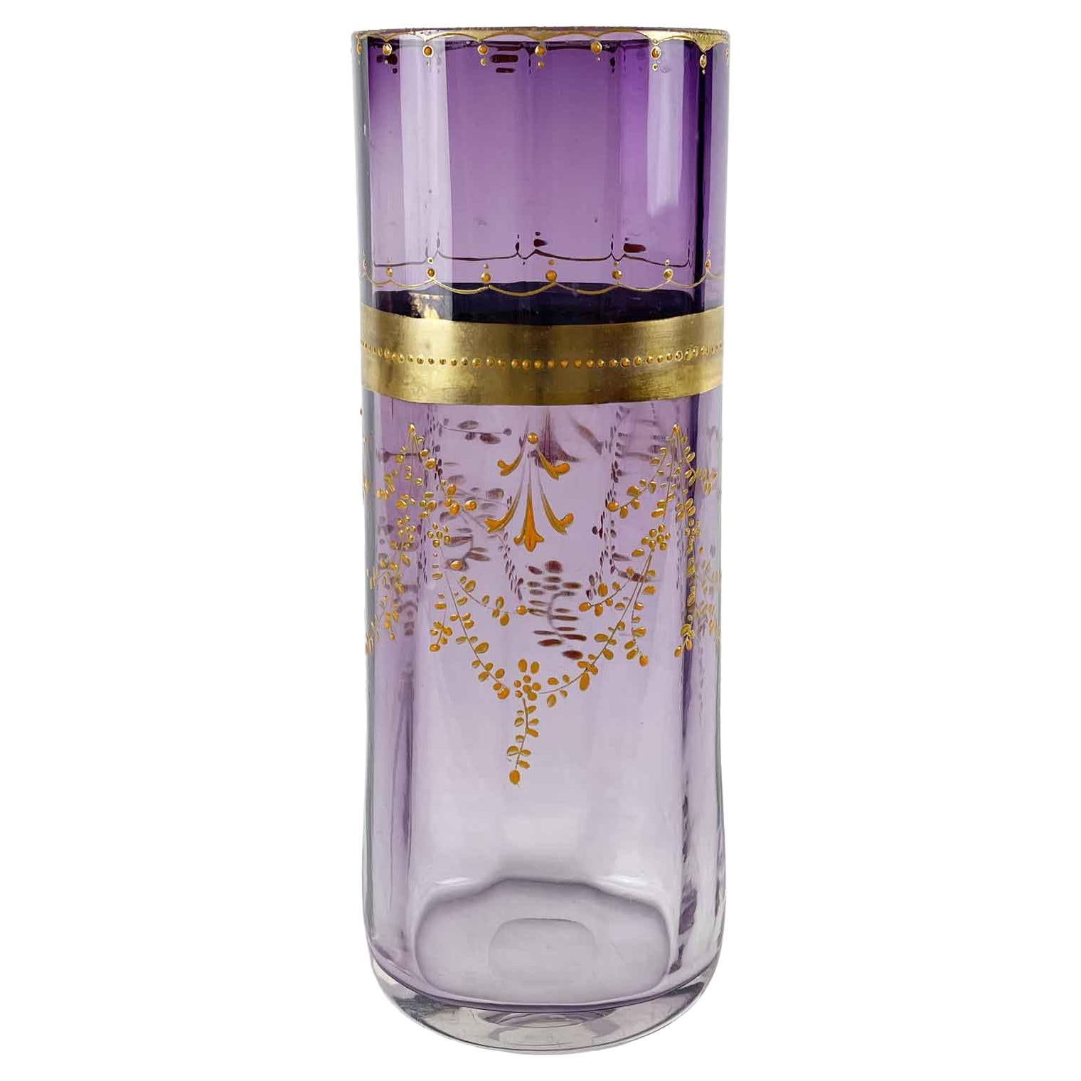 Moser Art Nouveau Glass Vase Purple Lavander Color and Gold 1920 Circa For Sale