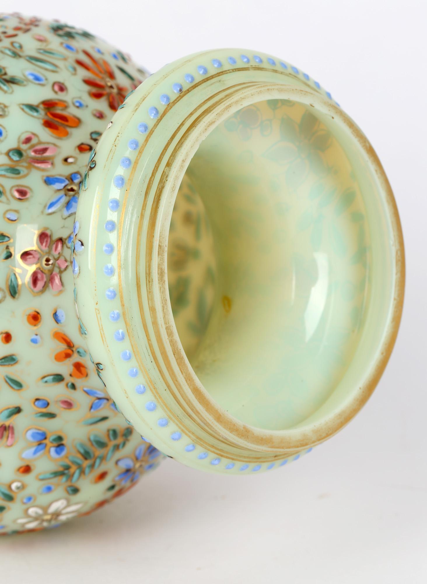 19th Century Moser Attributed Enamel Snake Decorated Opalescent Glass Vase For Sale