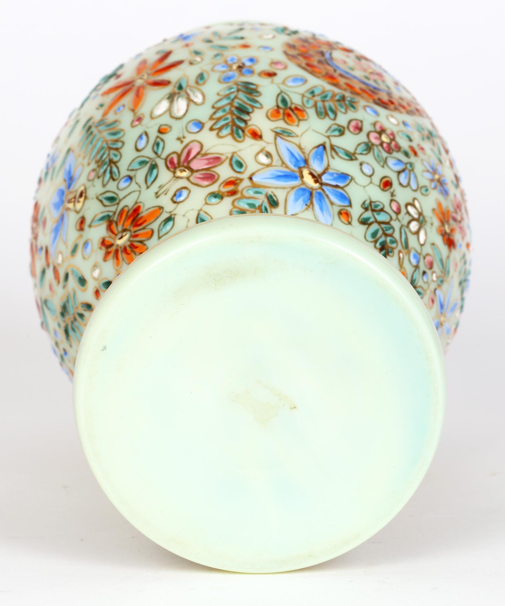 Moser Attributed Enamel Snake Decorated Opalescent Glass Vase For Sale 3