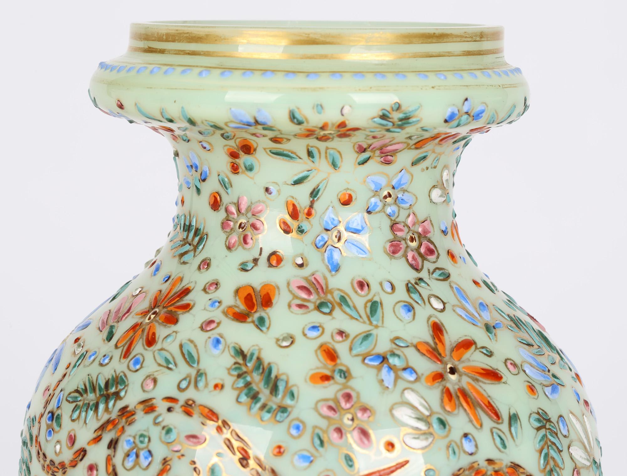 Moser Attributed Enamel Snake Decorated Opalescent Glass Vase For Sale 7