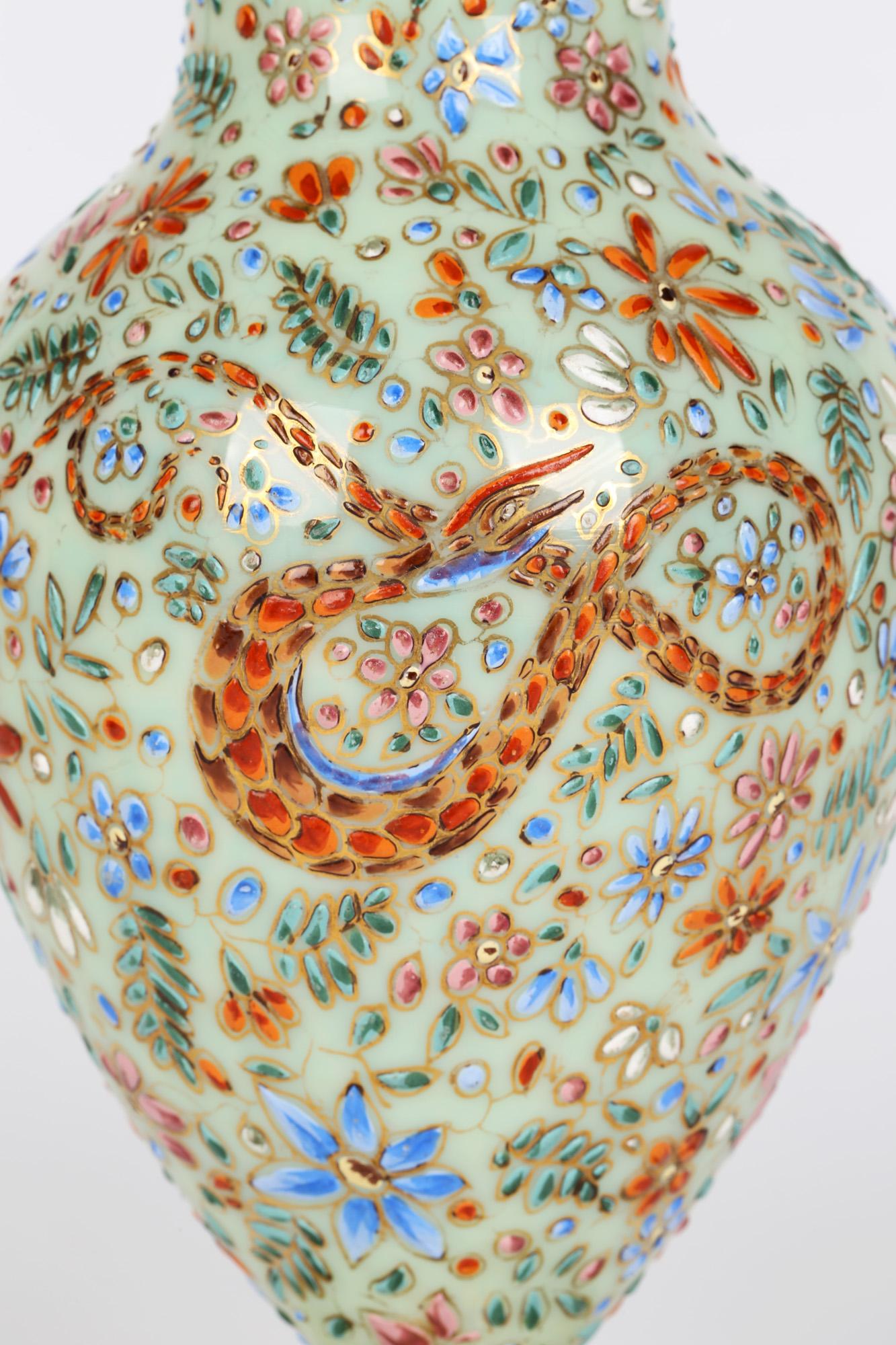 Moser Attributed Enamel Snake Decorated Opalescent Glass Vase For Sale 8