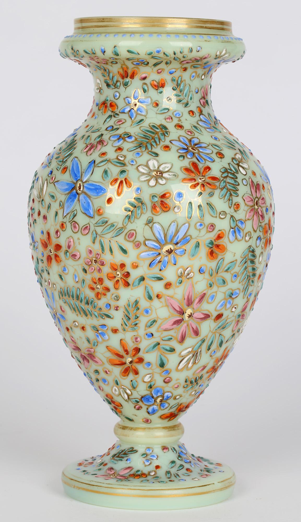 Moser Attributed Enamel Snake Decorated Opalescent Glass Vase In Good Condition For Sale In Bishop's Stortford, Hertfordshire