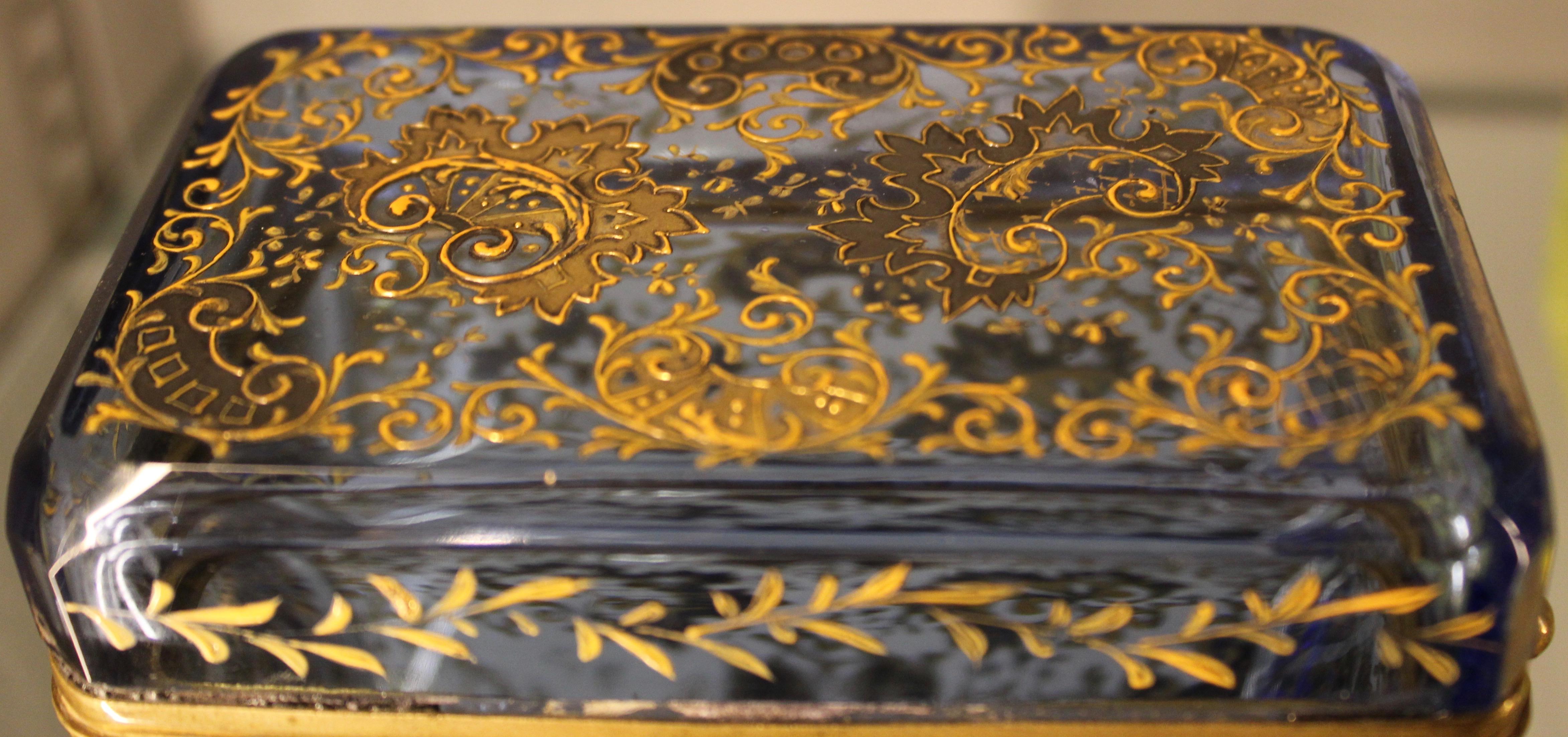 Moser Blue Glass and Enamel Box, circa 1860 In Good Condition In London, GB