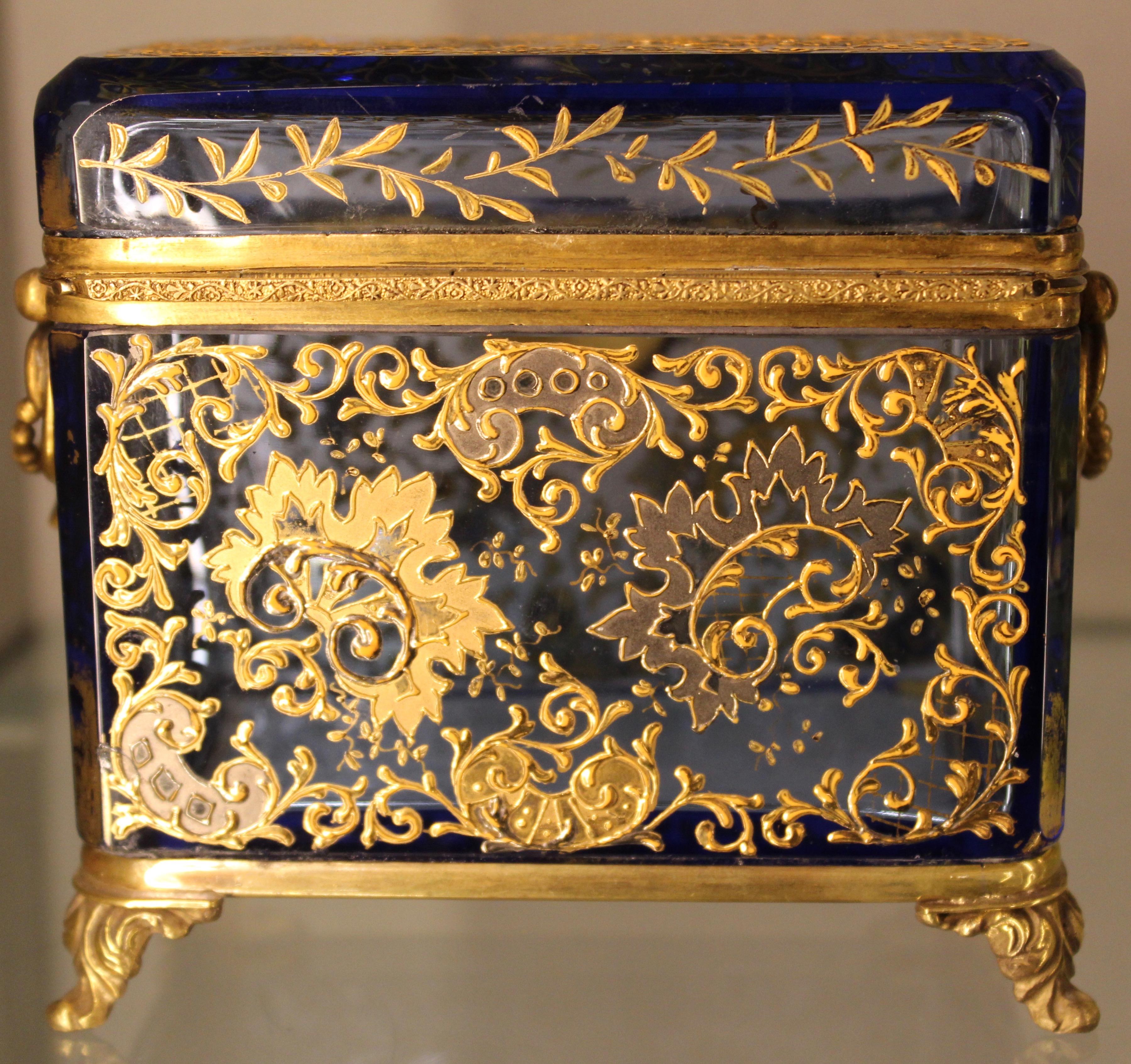 Mid-19th Century Moser Blue Glass and Enamel Box, circa 1860