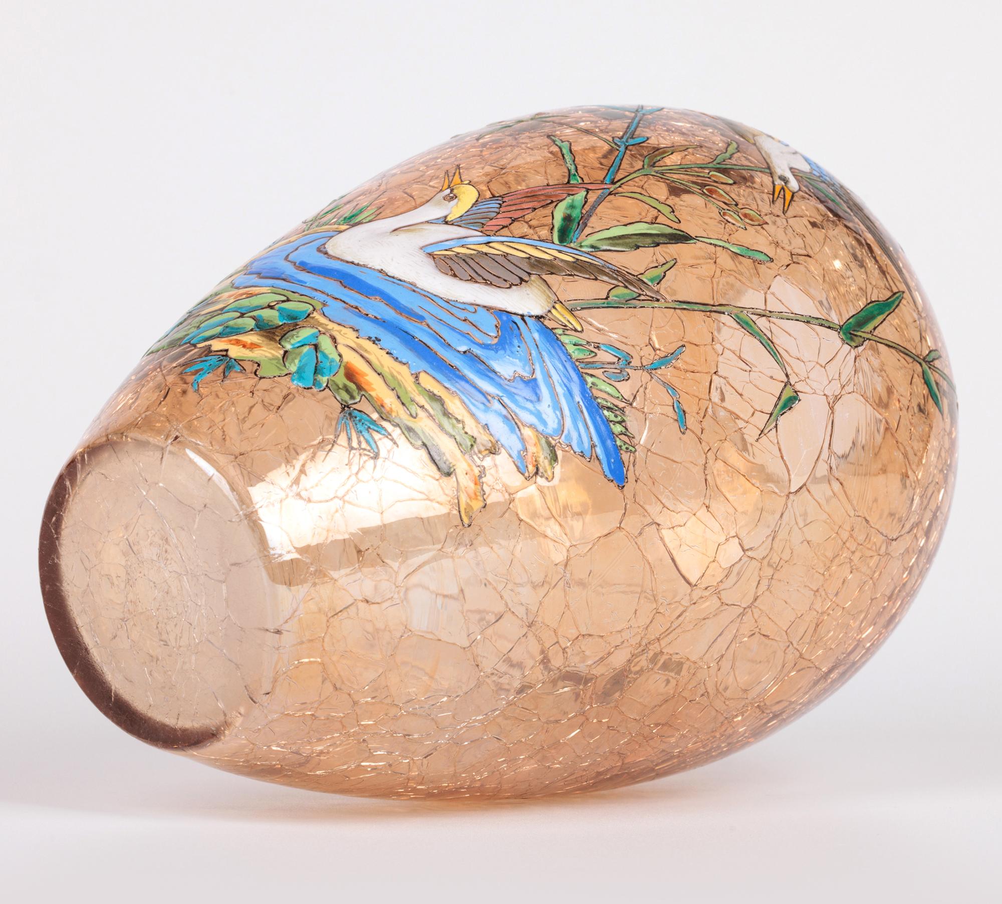 Moser Bohemian Art Glass Vase Decorated with Enamelled Water Birds 3
