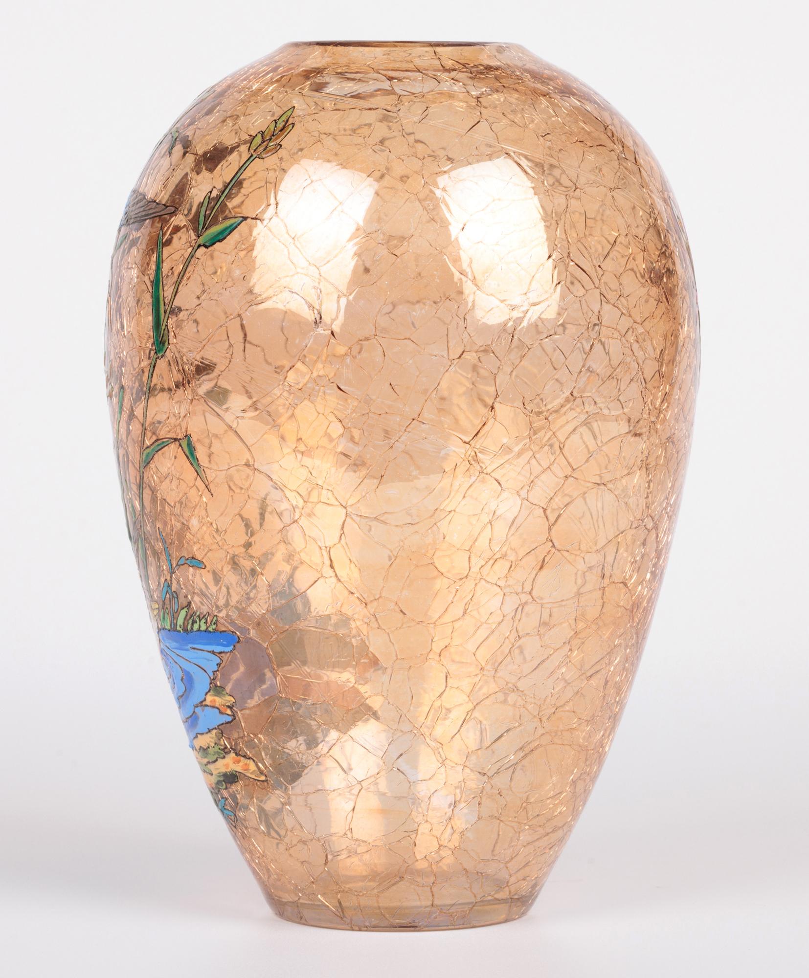 Moser Bohemian Art Glass Vase Decorated with Enamelled Water Birds 5