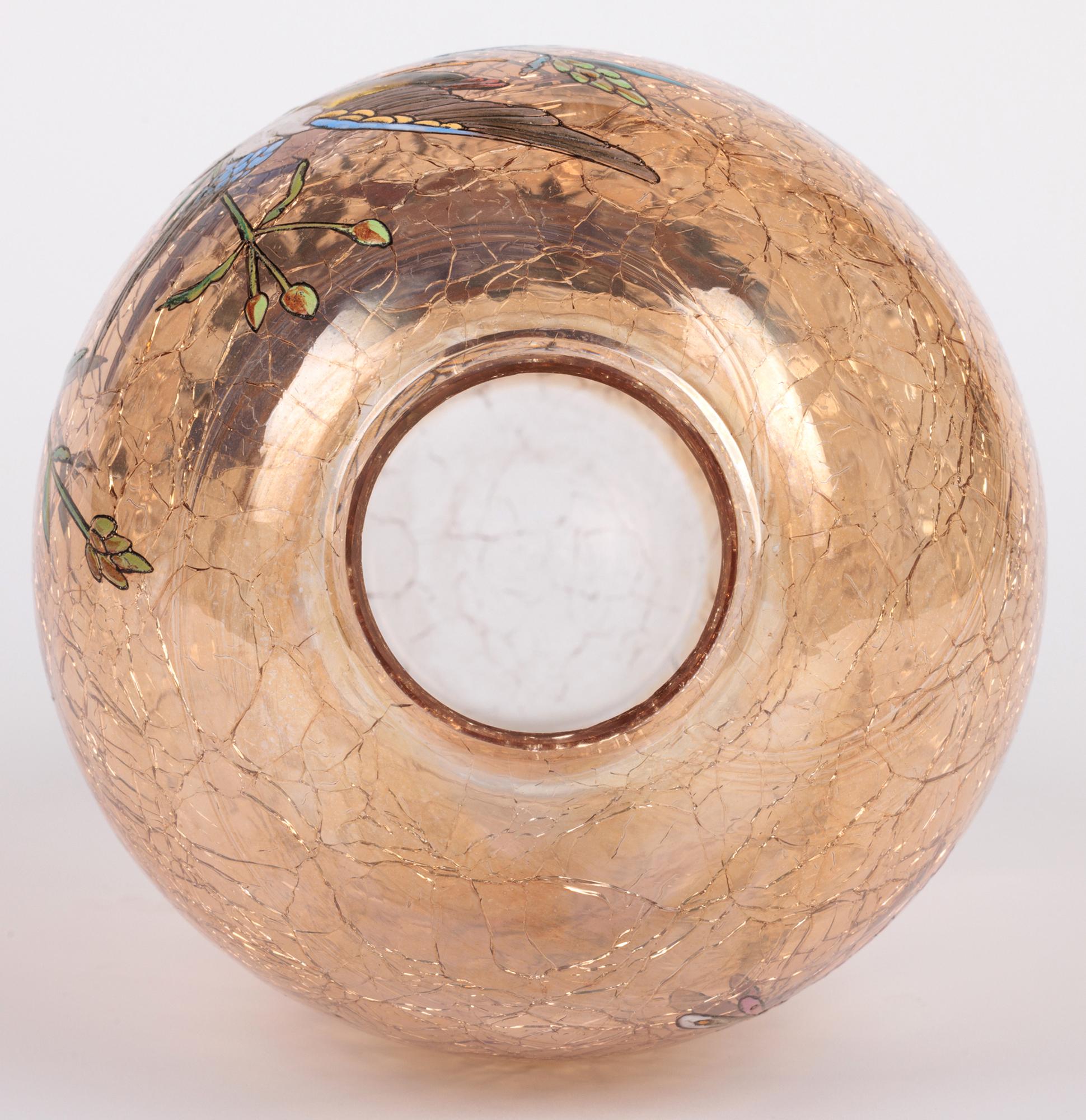Moser Bohemian Art Glass Vase Decorated with Enamelled Water Birds 6