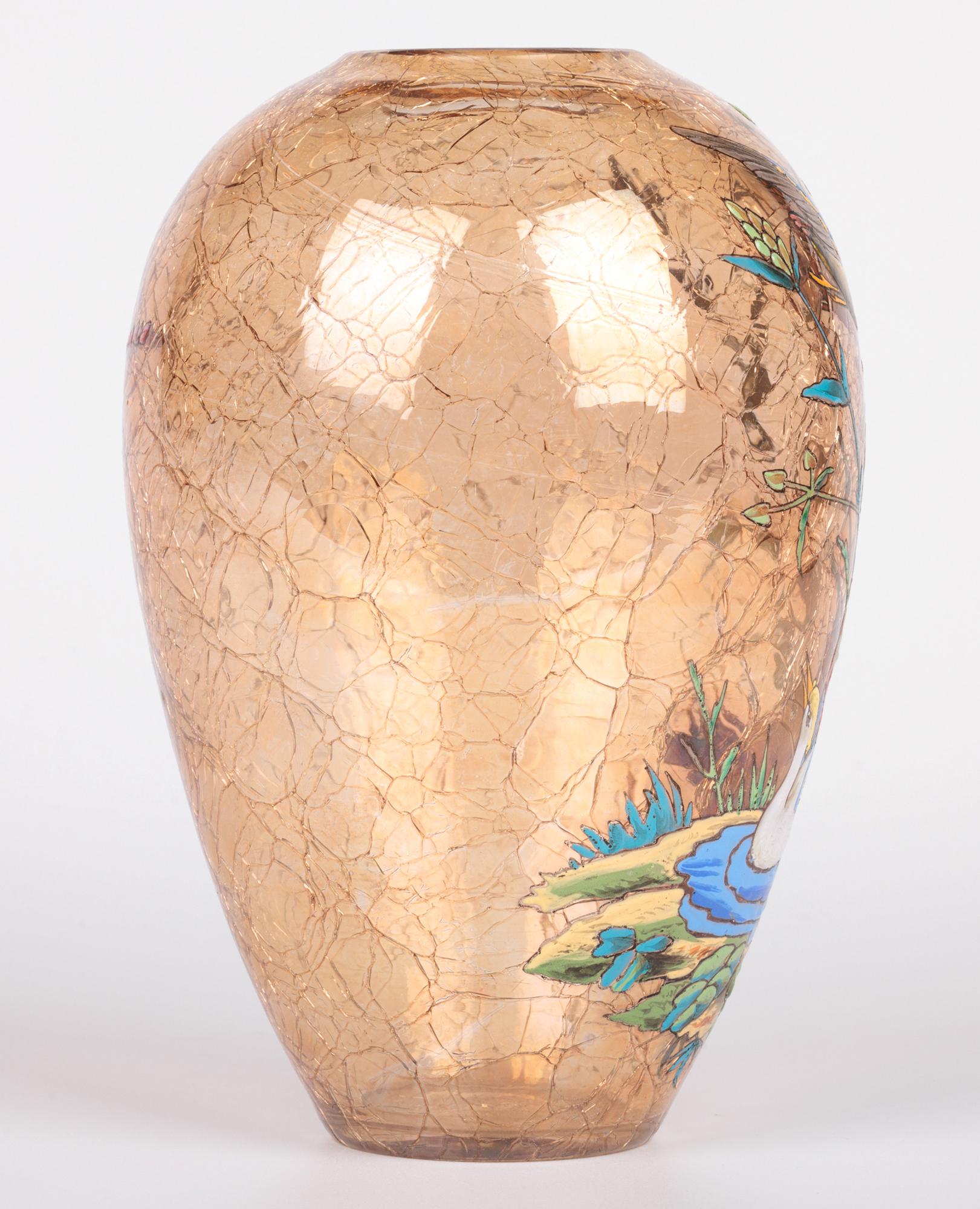 Moser Bohemian Art Glass Vase Decorated with Enamelled Water Birds 7