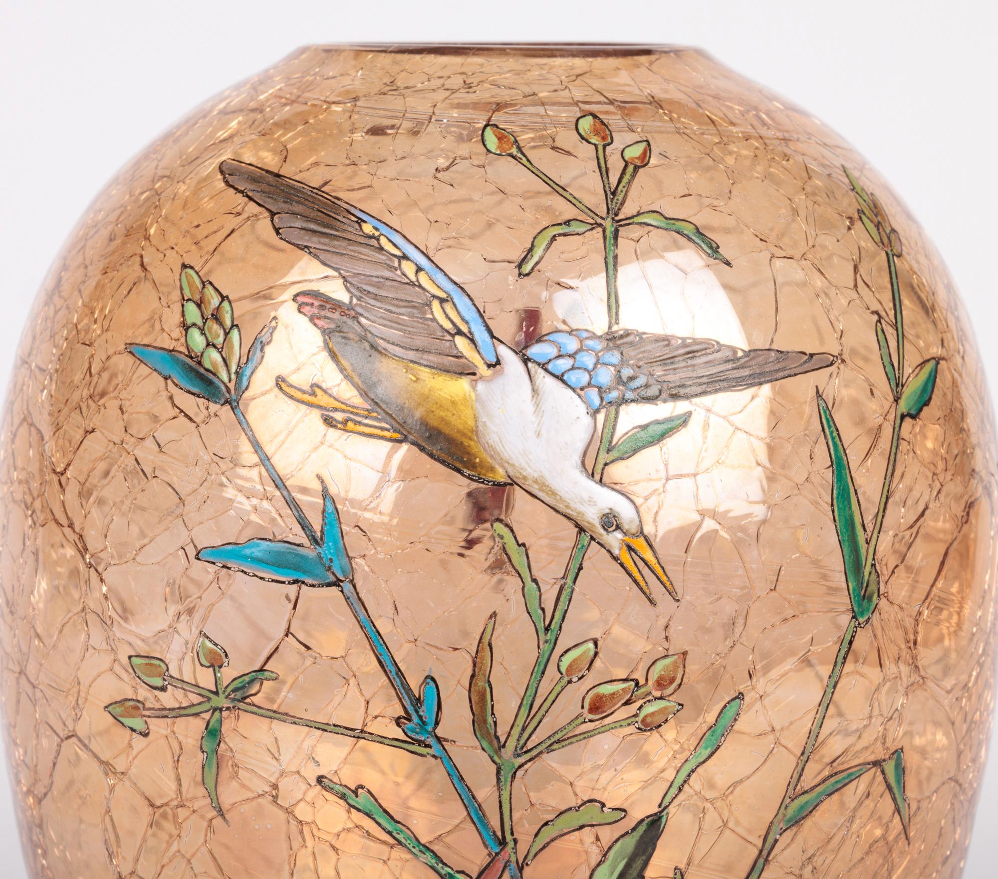 Moser Bohemian Art Glass Vase Decorated with Enamelled Water Birds 9