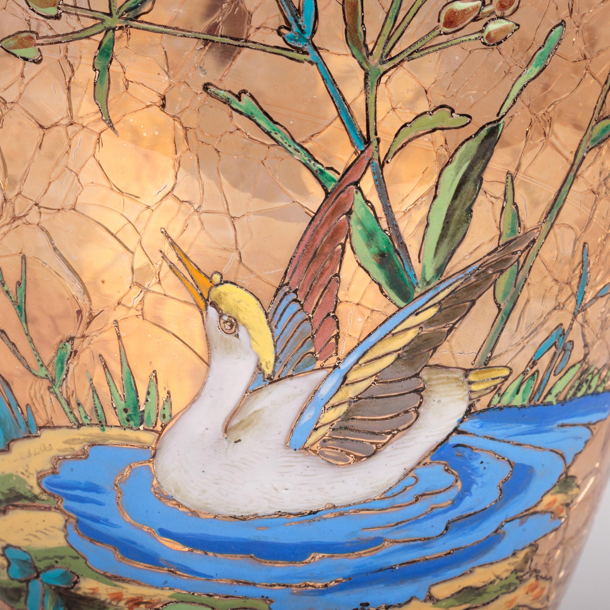 Moser Bohemian Art Glass Vase Decorated with Enamelled Water Birds 10