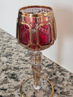 Moser Bohemian Cranberry Rot geschliffenes Kristall Gold vergoldet Cordial Glas Set 8