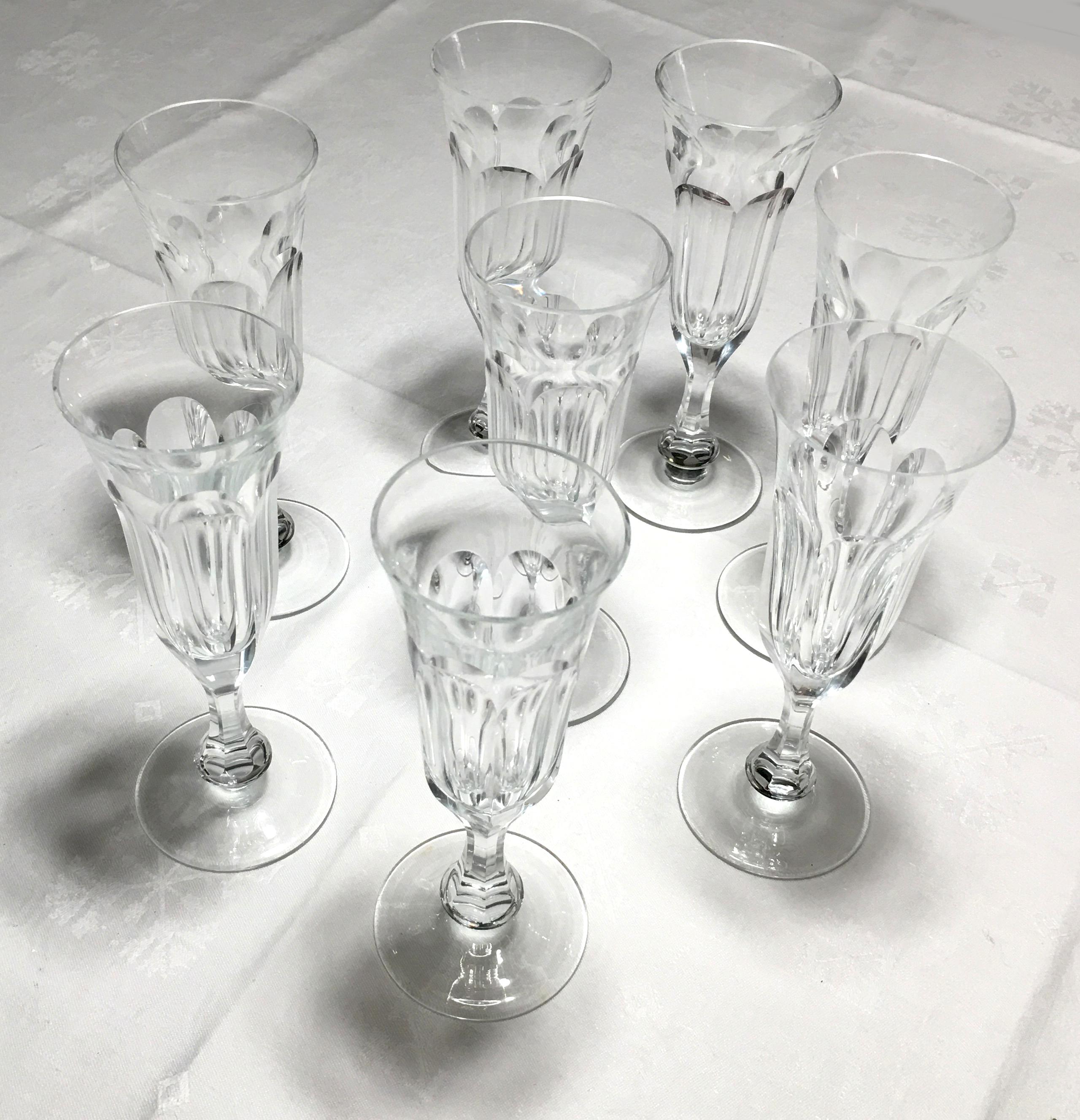 Engraved Moser Champagne Glasses Art Nouveau Hand Blown, Lady Hamilton by Moser For Sale