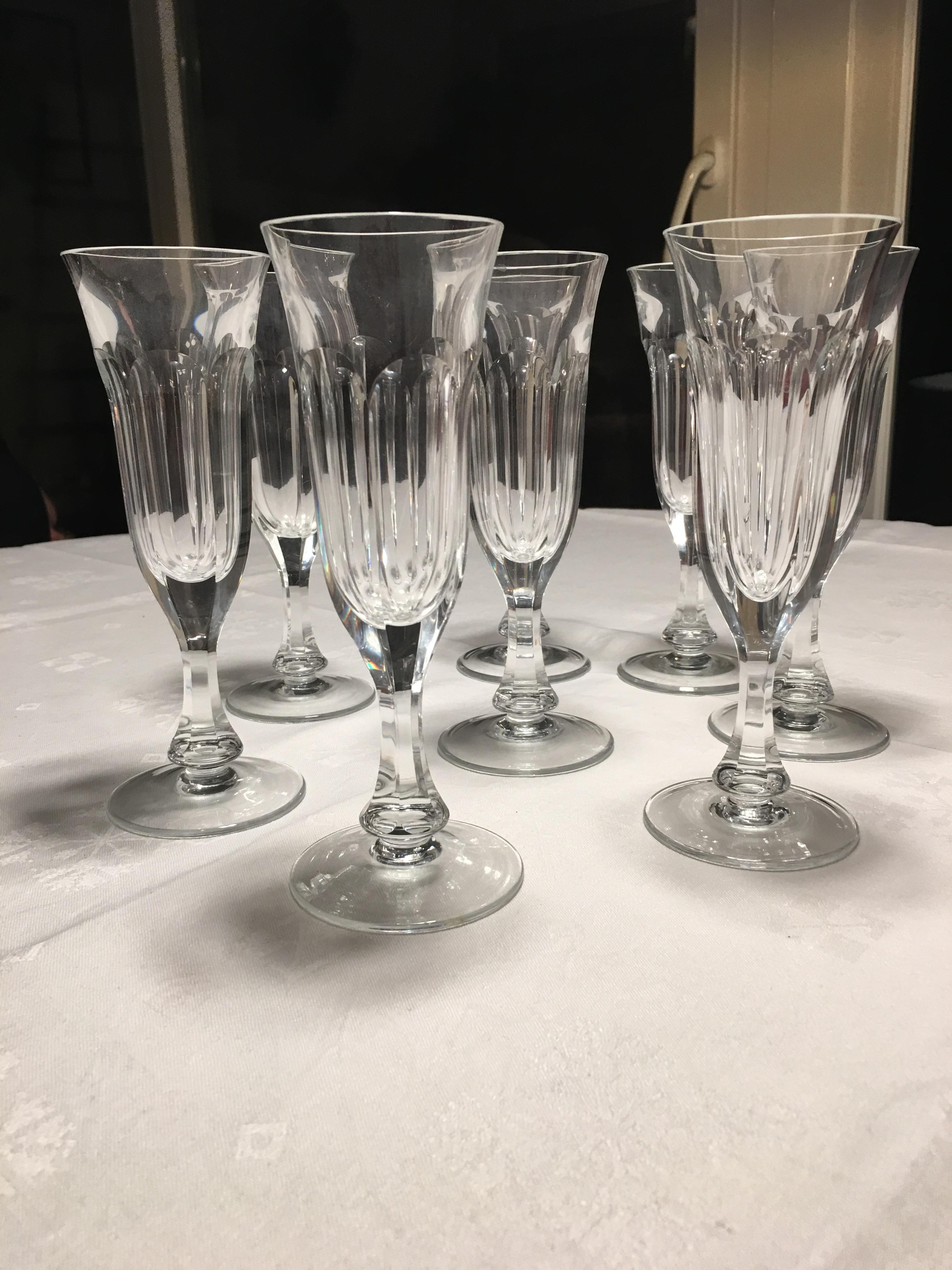 Crystal Moser Champagne Glasses Art Nouveau Hand Blown, Lady Hamilton by Moser For Sale