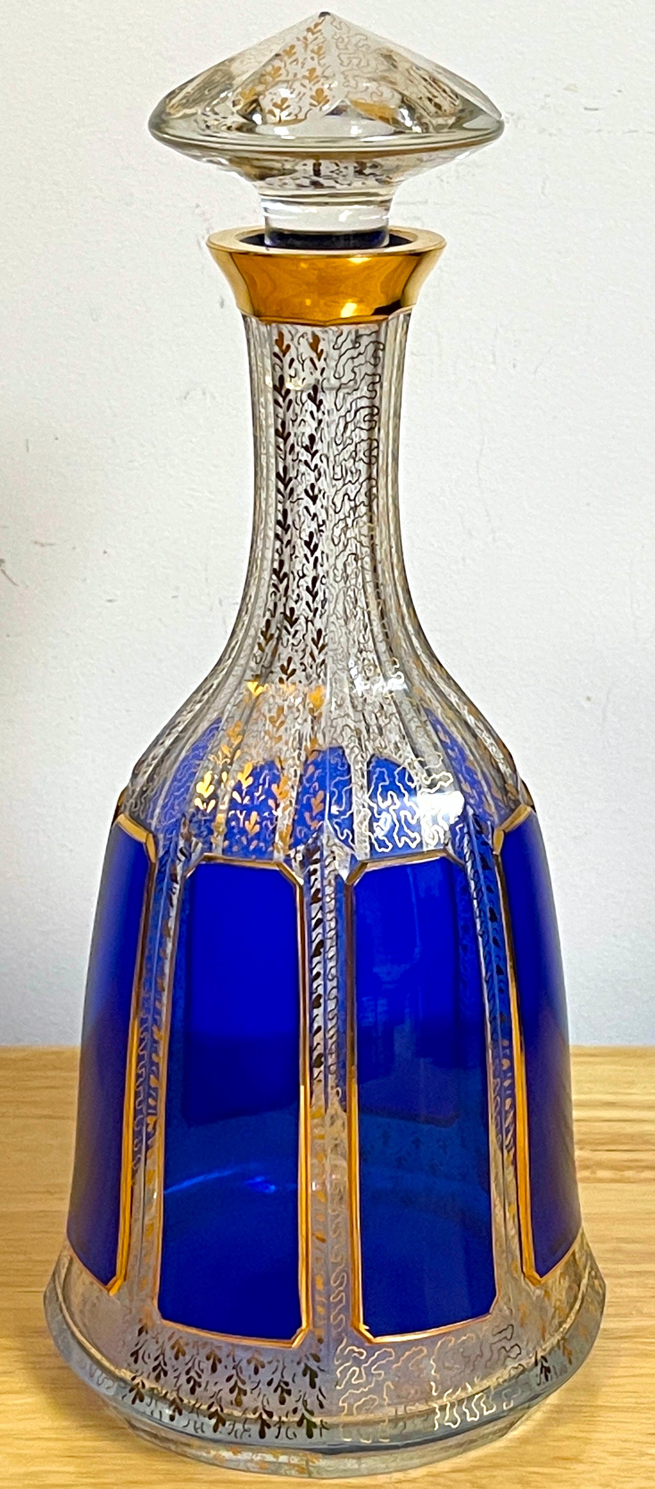 Moser Cobalt Cut to Clear & Gilt Enameled Decanter  In Good Condition In West Palm Beach, FL