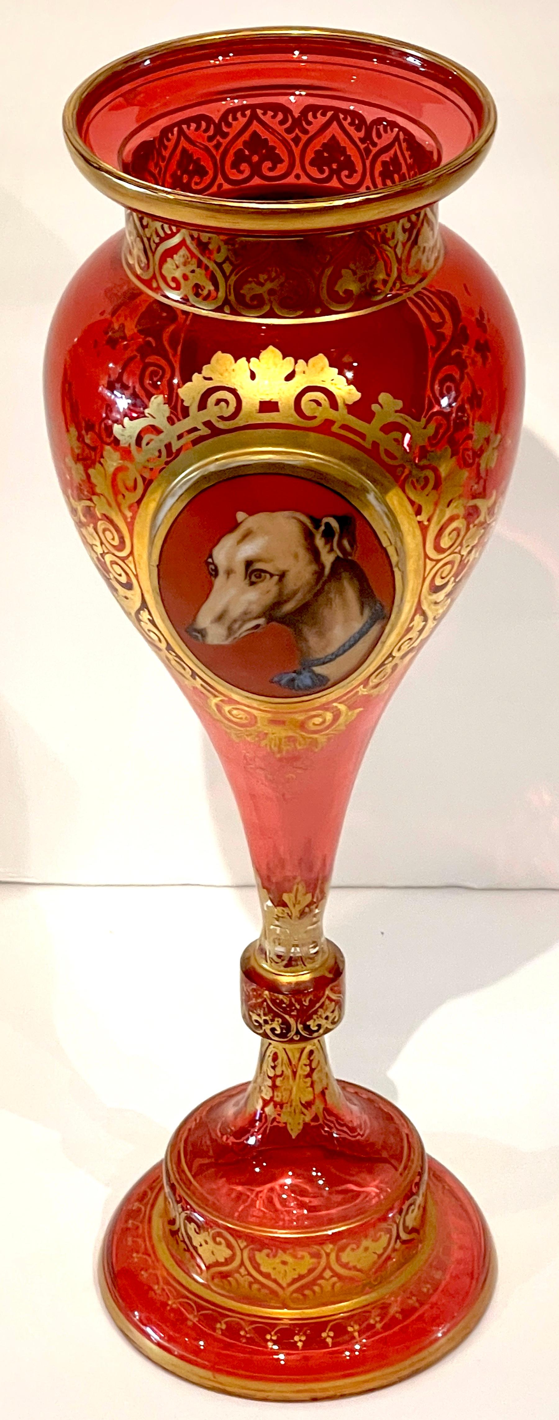Moser Cranberry, Gilt & Enameled 'Whippet & Goat' Portrait Vase For Sale 8